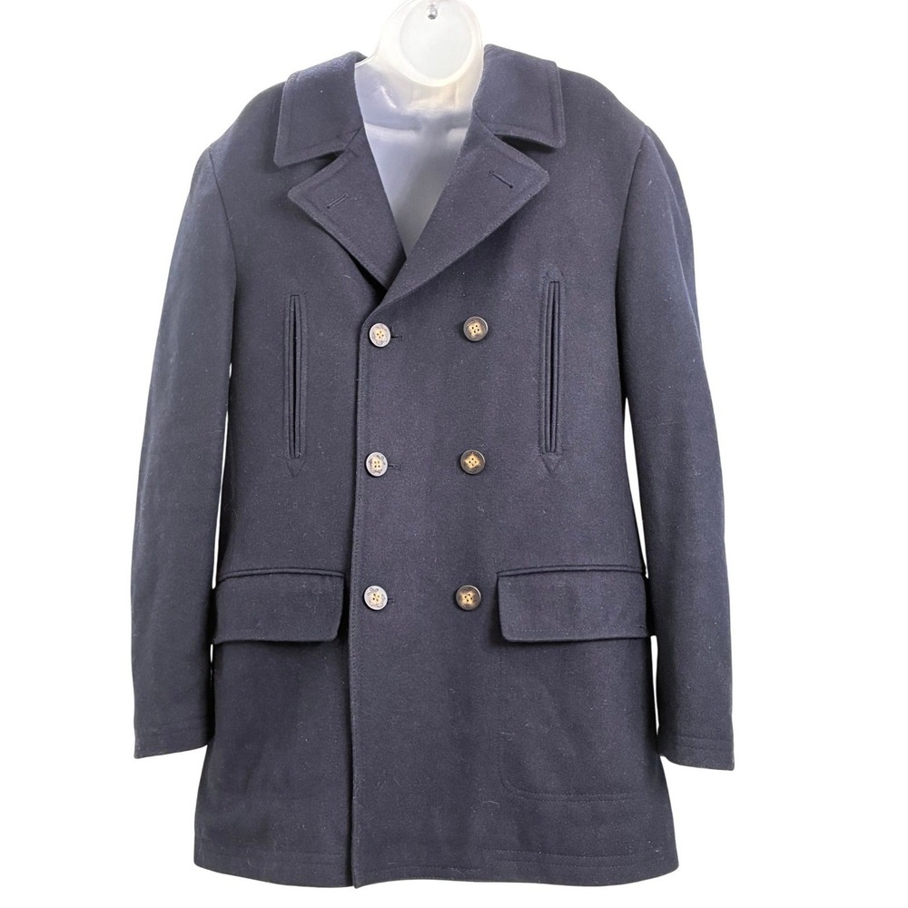 Lauren Ralph Lauren Pea Coat 40L Navy Blue Wool Blend Double Breasted